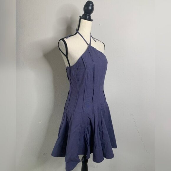 NWT Parker Berry Navy Halter neck Pleated Mini Dress - Picture 4 of 13